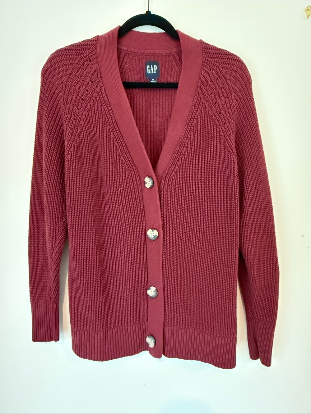 GAP Women's Rose-Mauve Knit Button Cardigan